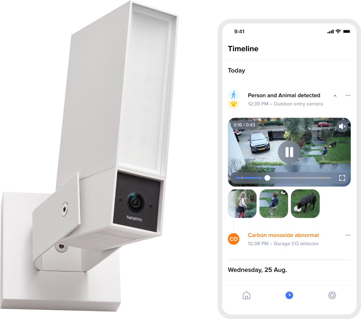 Netatmo security camera original - smart outdoor camera with siren - 2k+ HDR, AI detection, 110 dB siren night vision - Google Home, Apple Homekit Amazon Alexa - white