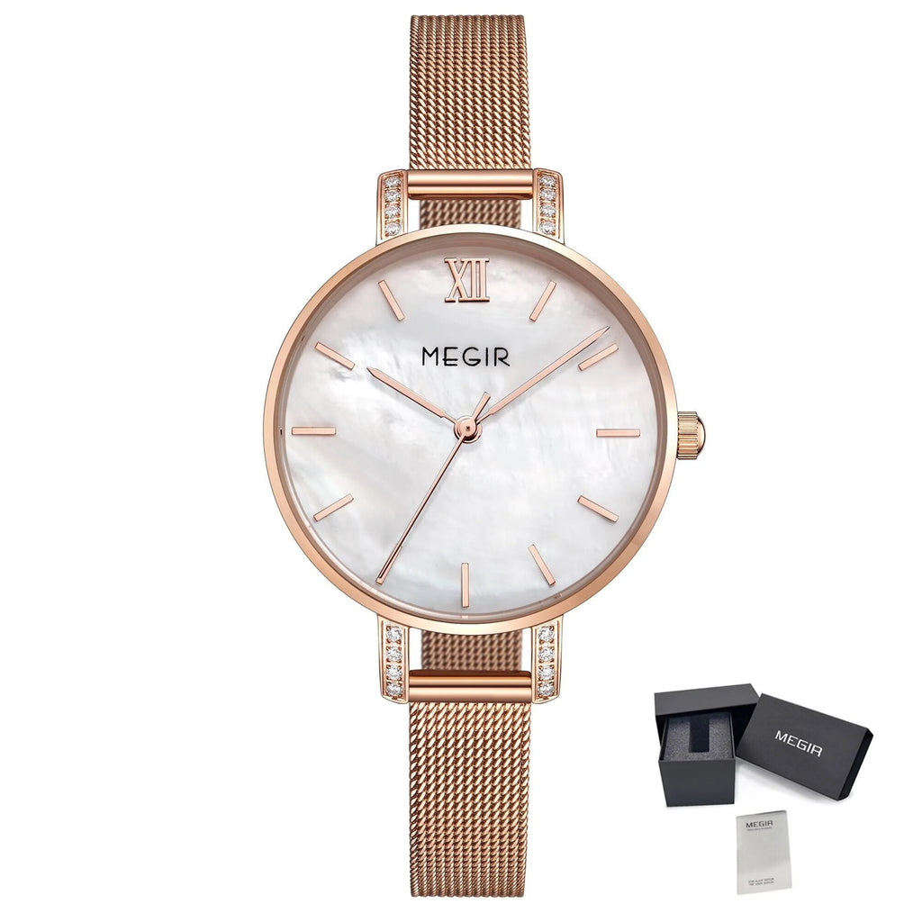 MEGIR Fashion Quartz Women Bracelet Watches Luxury Casual Ladies Dress Clock Female Steel Mesh Band Wristwatch Relogio Feminino 7002