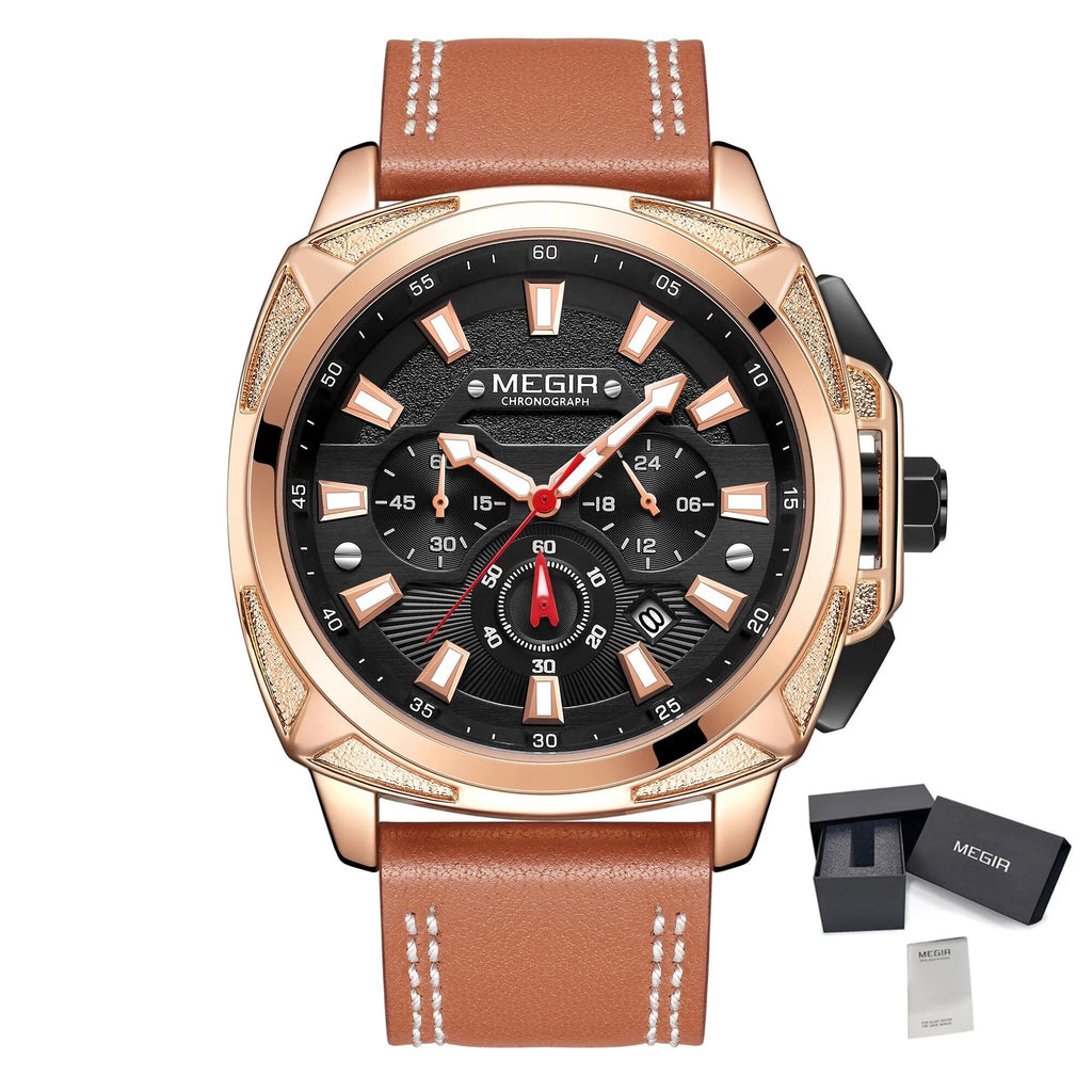 MEGIR Relogio Masculino Watches Men Fashion Leather Band Sports Military Watches Luxury Quartz Business Wristwatch Reloj Hombre 2128