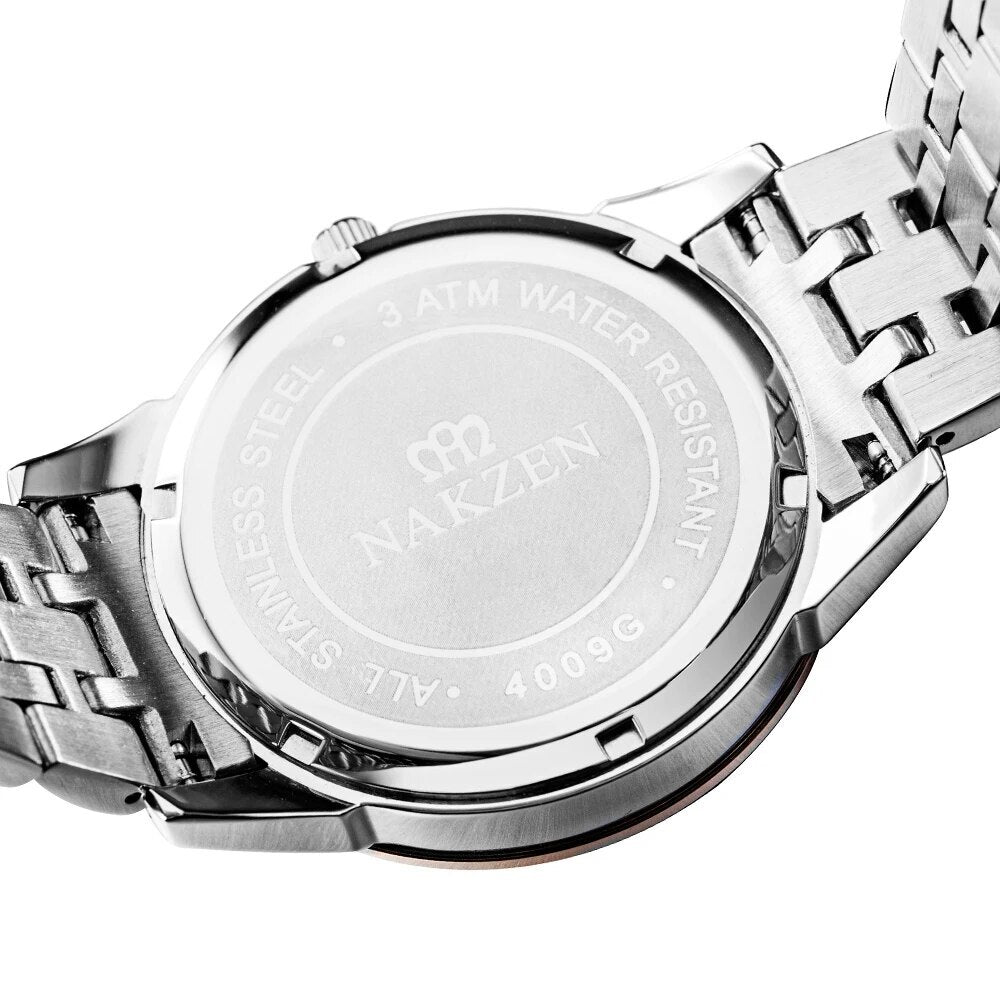 NAKZEN Top Luxury Brand Men's Watches Waterproof Quartz Stainless Steel Watch Rose Gold Watches Male Clock Relogio Masculino 4009
