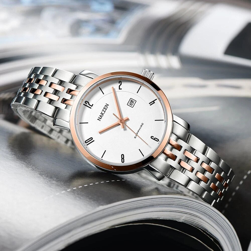 NAKZEN Luxury Tops Brand Women Quartz Wrist watch Ladies Full Steel Waterproof Watches Female Sapphire Designer Dress Watches 4033