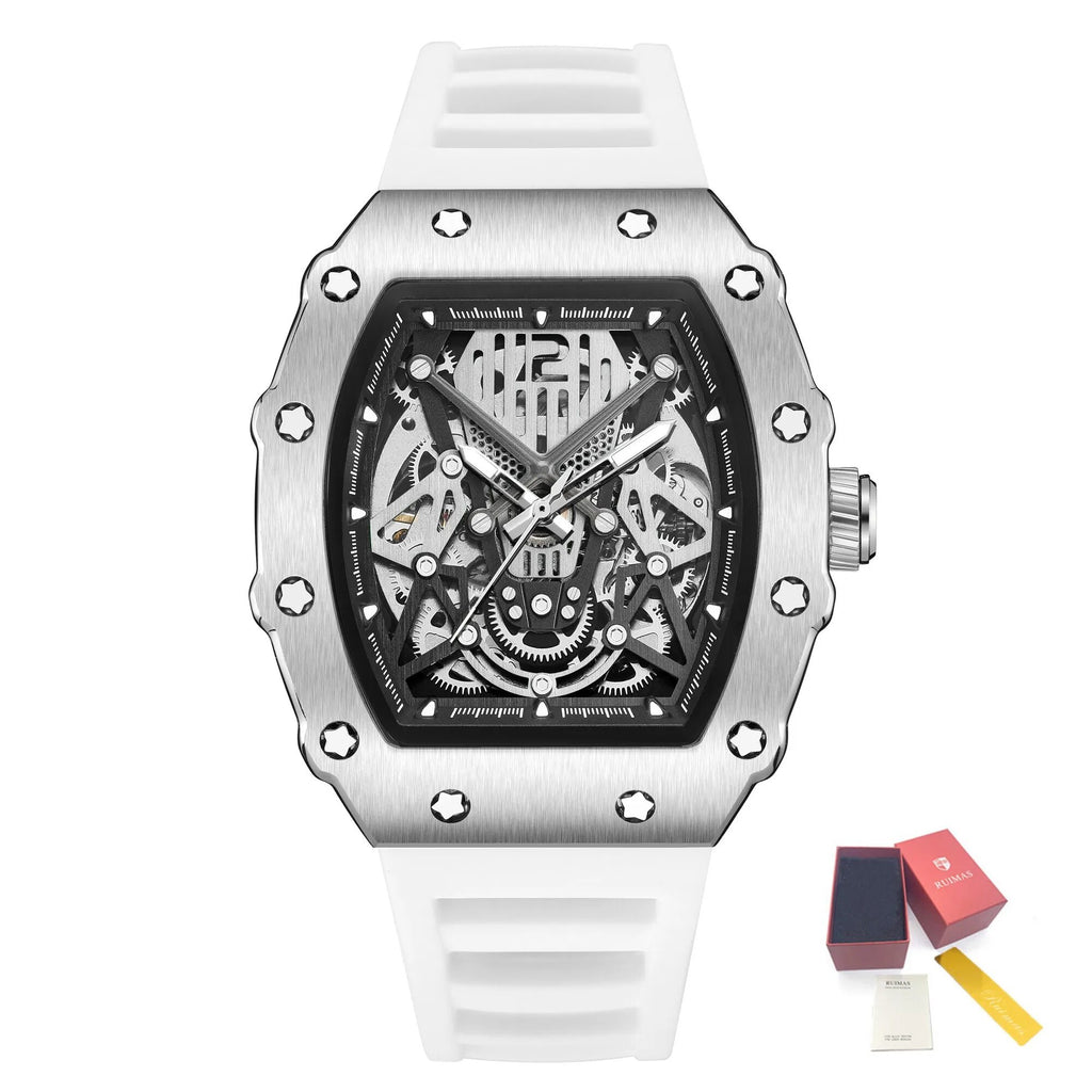 RUIMAS Luxury Watch Men Fashion Automatic Mechanical Watches Clock Silicone Strap Sport Casual Wristwatch Big Dial Reloj Hombre 341