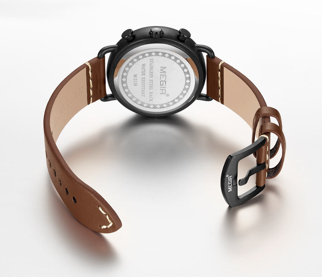 MEGIR Fashion Mens Watches Luxury Sport Quartz Wrist Watch Steel Mesh Business Casual Watches Calendar Leather Band Man Clock 2158