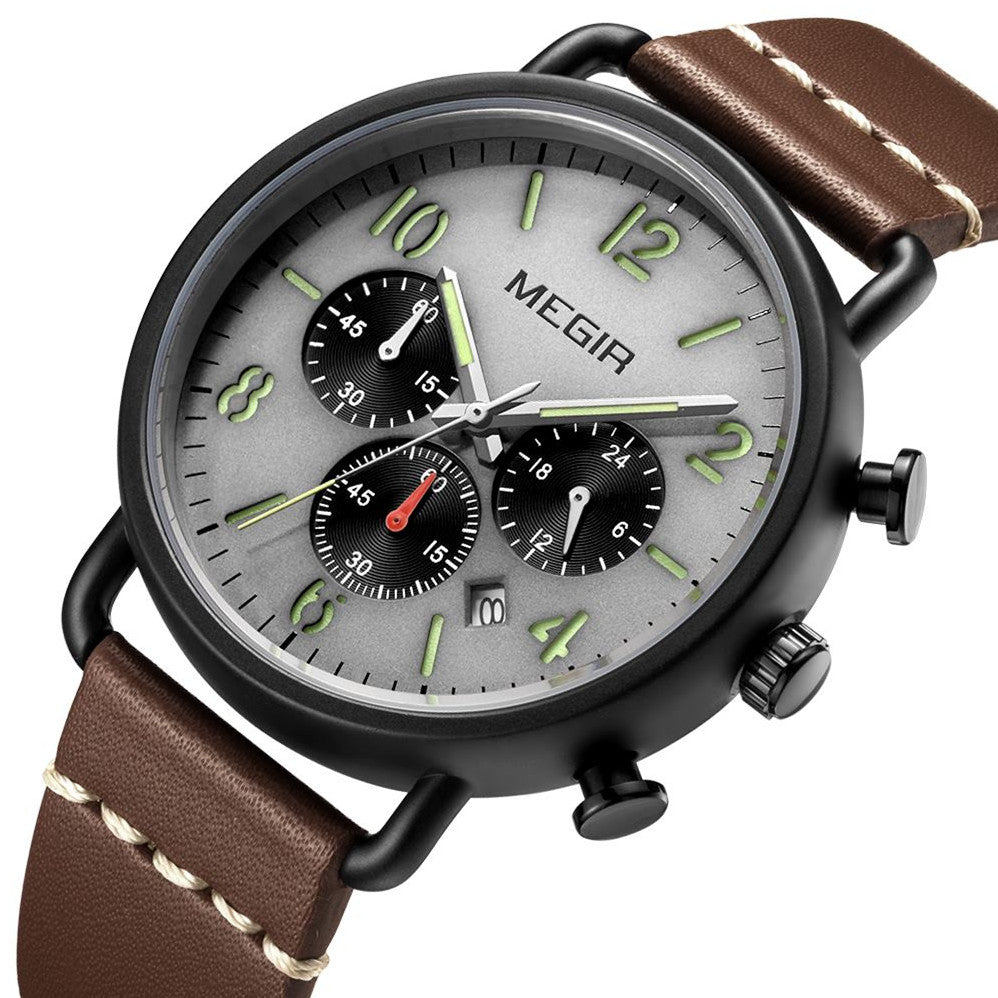 MEGIR Fashion Mens Watches Luxury Sport Quartz Wrist Watch Steel Mesh Business Casual Watches Calendar Leather Band Man Clock 2158