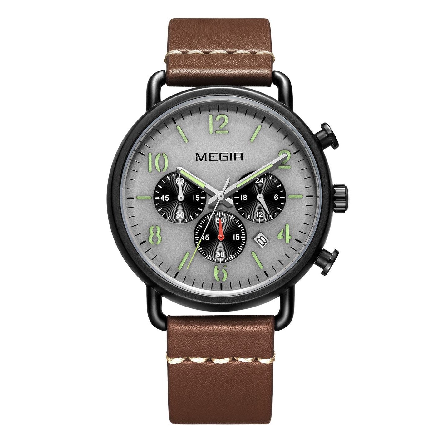 MEGIR Fashion Mens Watches Luxury Sport Quartz Wrist Watch Steel Mesh Business Casual Watches Calendar Leather Band Man Clock 2158