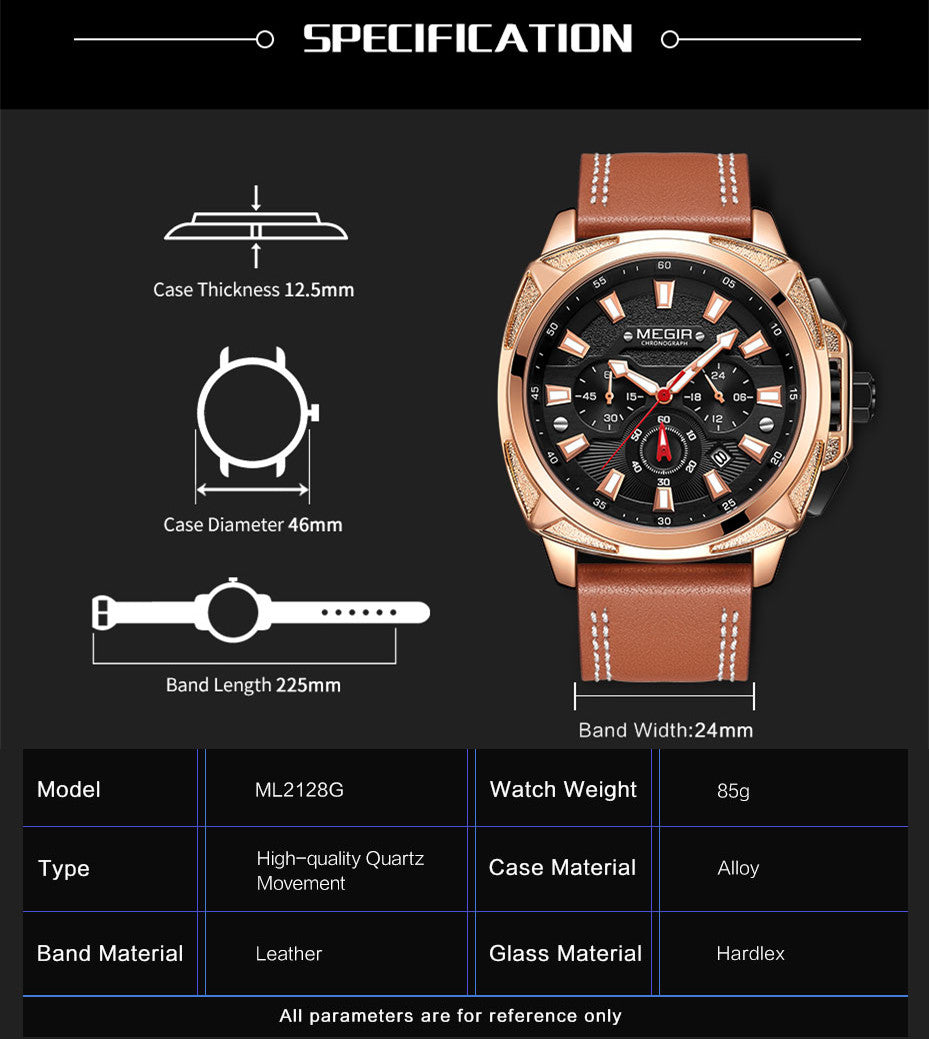 MEGIR Relogio Masculino Watches Men Fashion Leather Band Sports Military Watches Luxury Quartz Business Wristwatch Reloj Hombre 2128