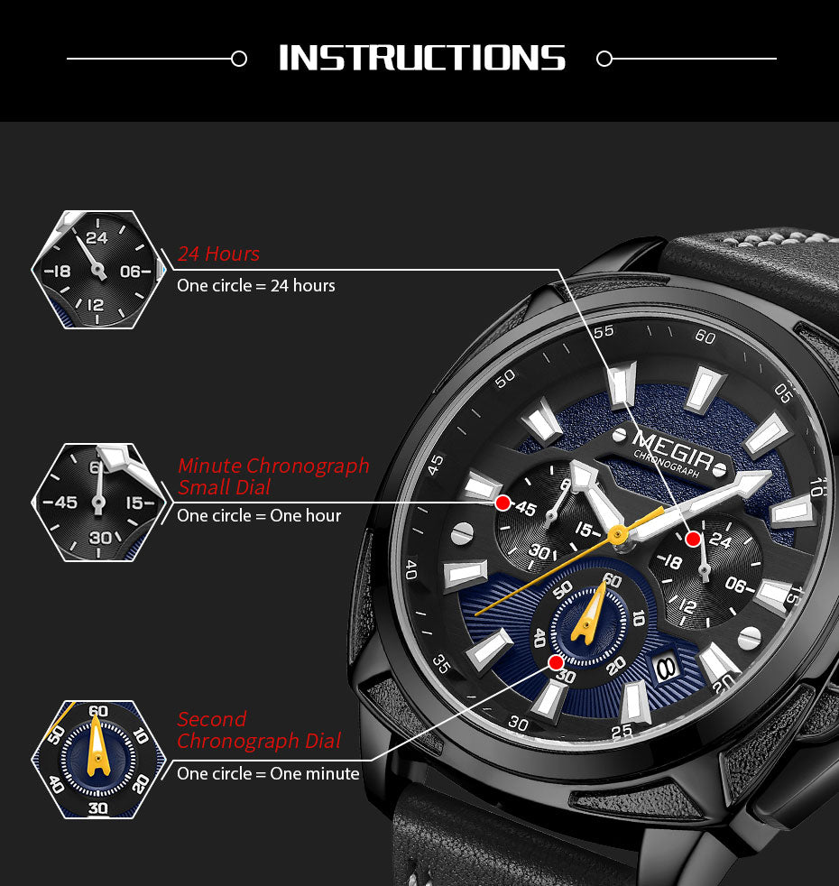 MEGIR Relogio Masculino Watches Men Fashion Leather Band Sports Military Watches Luxury Quartz Business Wristwatch Reloj Hombre 2128