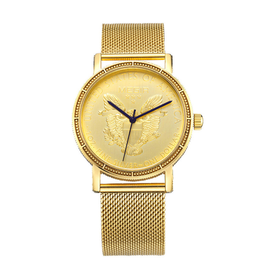 MEGIR Luxury Business Watches for Men Gold Steel Mesh Strap Men Quartz Watches Waterproof Wrist Watch Clock Reloj Hombre 2032