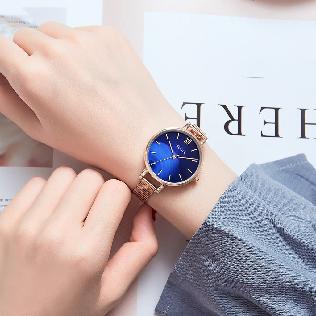 MEGIR Fashion Quartz Women Bracelet Watches Luxury Casual Ladies Dress Clock Female Steel Mesh Band Wristwatch Relogio Feminino 7002