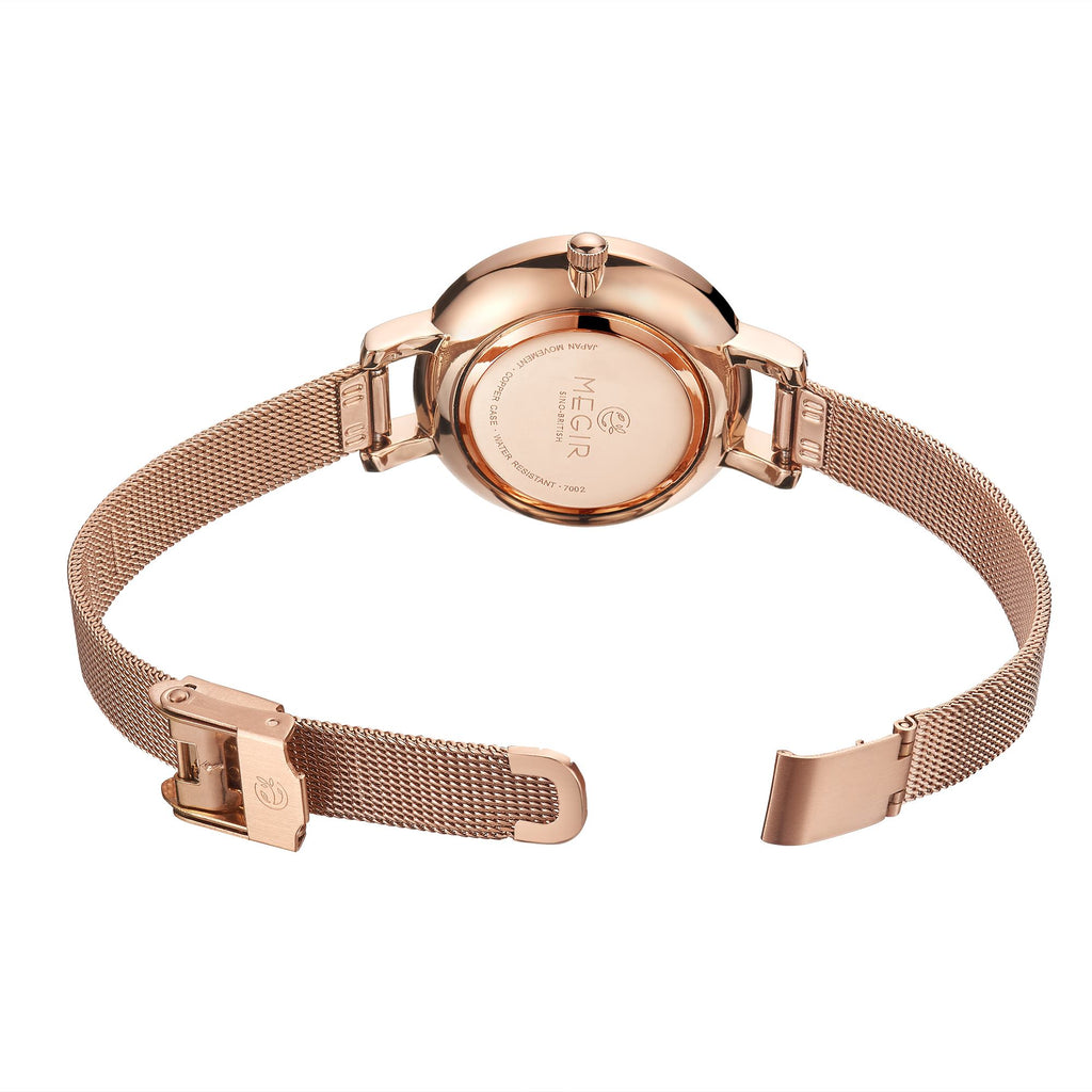 MEGIR Fashion Quartz Women Bracelet Watches Luxury Casual Ladies Dress Clock Female Steel Mesh Band Wristwatch Relogio Feminino 7002