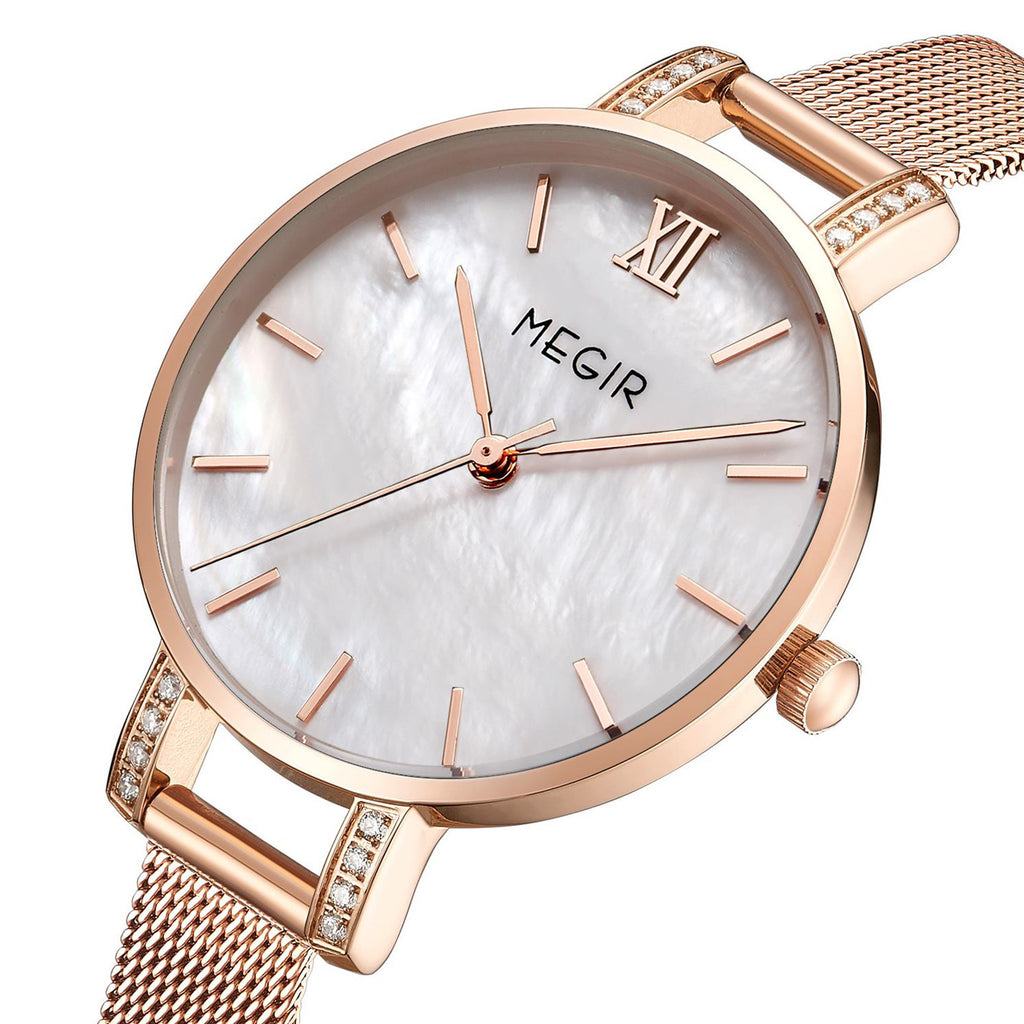 MEGIR Fashion Quartz Women Bracelet Watches Luxury Casual Ladies Dress Clock Female Steel Mesh Band Wristwatch Relogio Feminino 7002