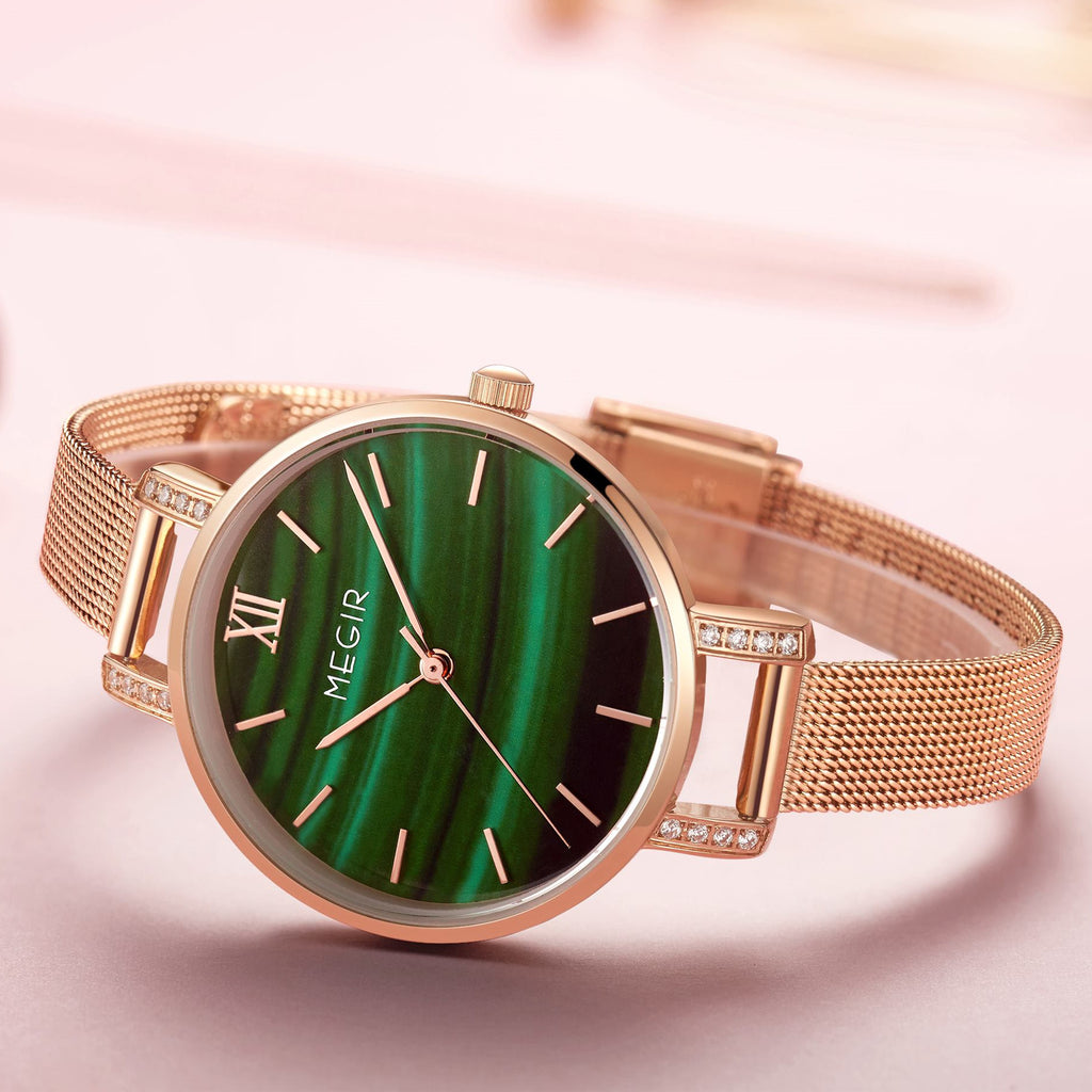 MEGIR Fashion Quartz Women Bracelet Watches Luxury Casual Ladies Dress Clock Female Steel Mesh Band Wristwatch Relogio Feminino 7002