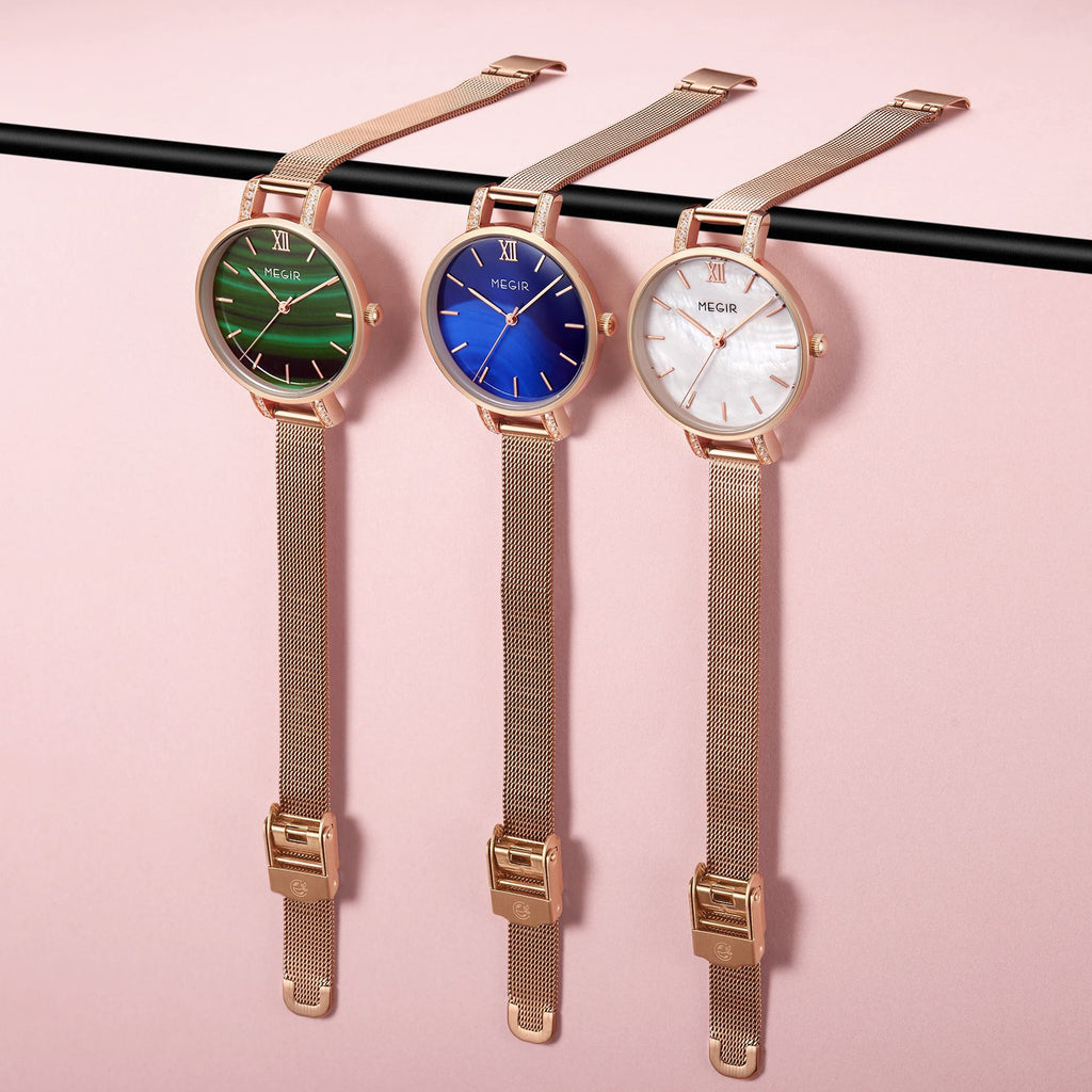 MEGIR Fashion Quartz Women Bracelet Watches Luxury Casual Ladies Dress Clock Female Steel Mesh Band Wristwatch Relogio Feminino 7002