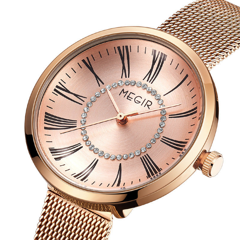 MEGIR Luxury Women Watches Fashion Quartz Watch Ladies Clock Stainless Steel Waterproof Female Watch Relogio Feminino 7014