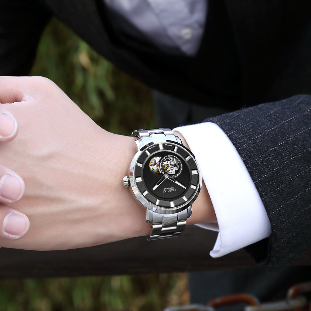 MEGIR Men Watch Hollow Out Automatic Mechanical Stainless Steel Wristwatch Waterproof Luxury Business Wrist Watch Montre Homme 62052