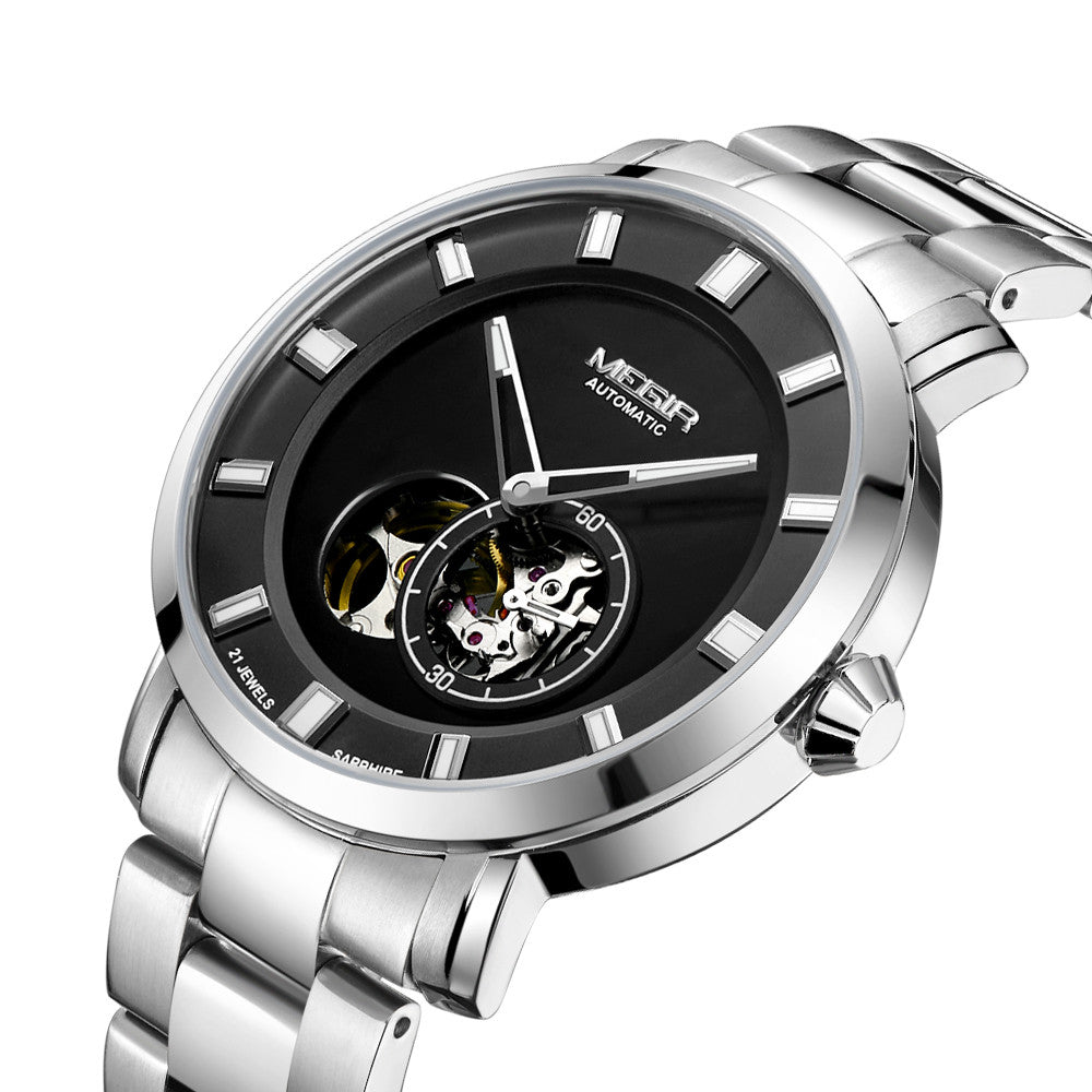 MEGIR Men Watch Hollow Out Automatic Mechanical Stainless Steel Wristwatch Waterproof Luxury Business Wrist Watch Montre Homme 62052