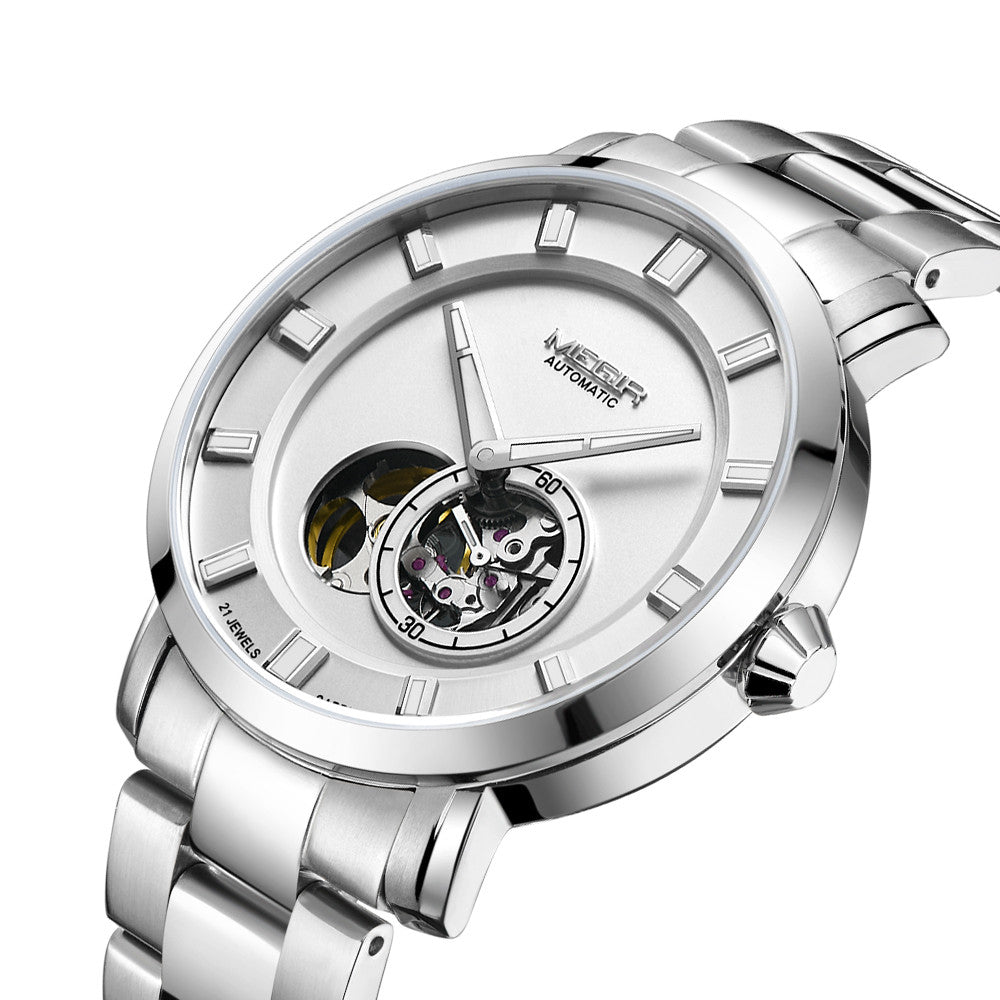 MEGIR Men Watch Hollow Out Automatic Mechanical Stainless Steel Wristwatch Waterproof Luxury Business Wrist Watch Montre Homme 62052