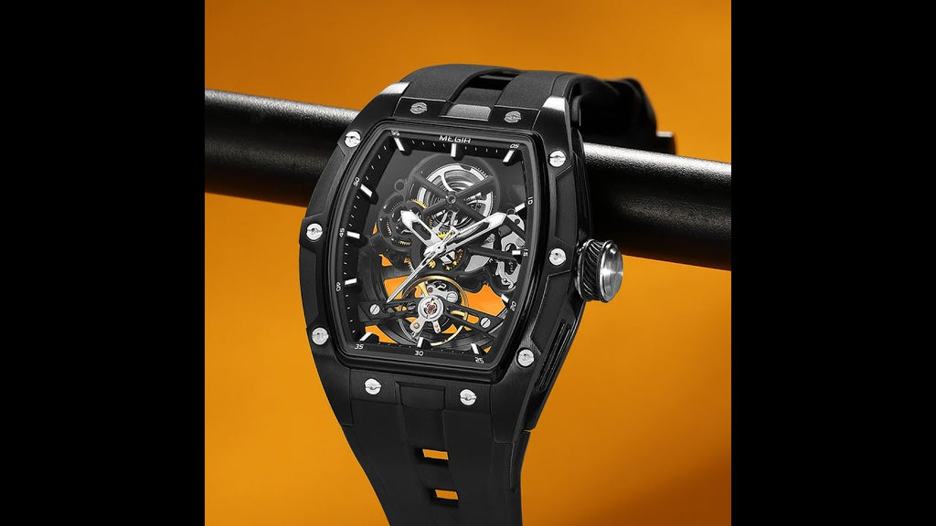 MEGIR Original Fashion Men Watches Automatic Mechanical Watch Steel Case Sport Skeleton Dial Wristwatch Waterproof Clock Reloj Hombre 2242