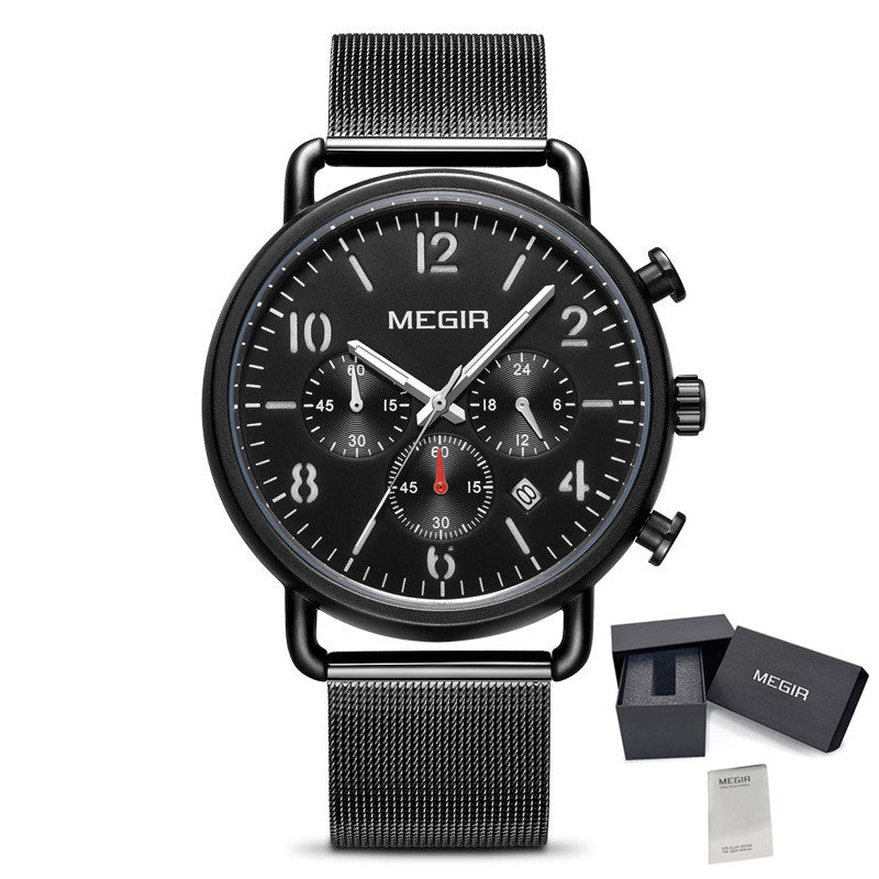 MEGIR Fashion Mens Watches Luxury Sport Quartz Wrist Watch Steel Mesh Business Casual Watches Calendar Leather Band Man Clock 2158