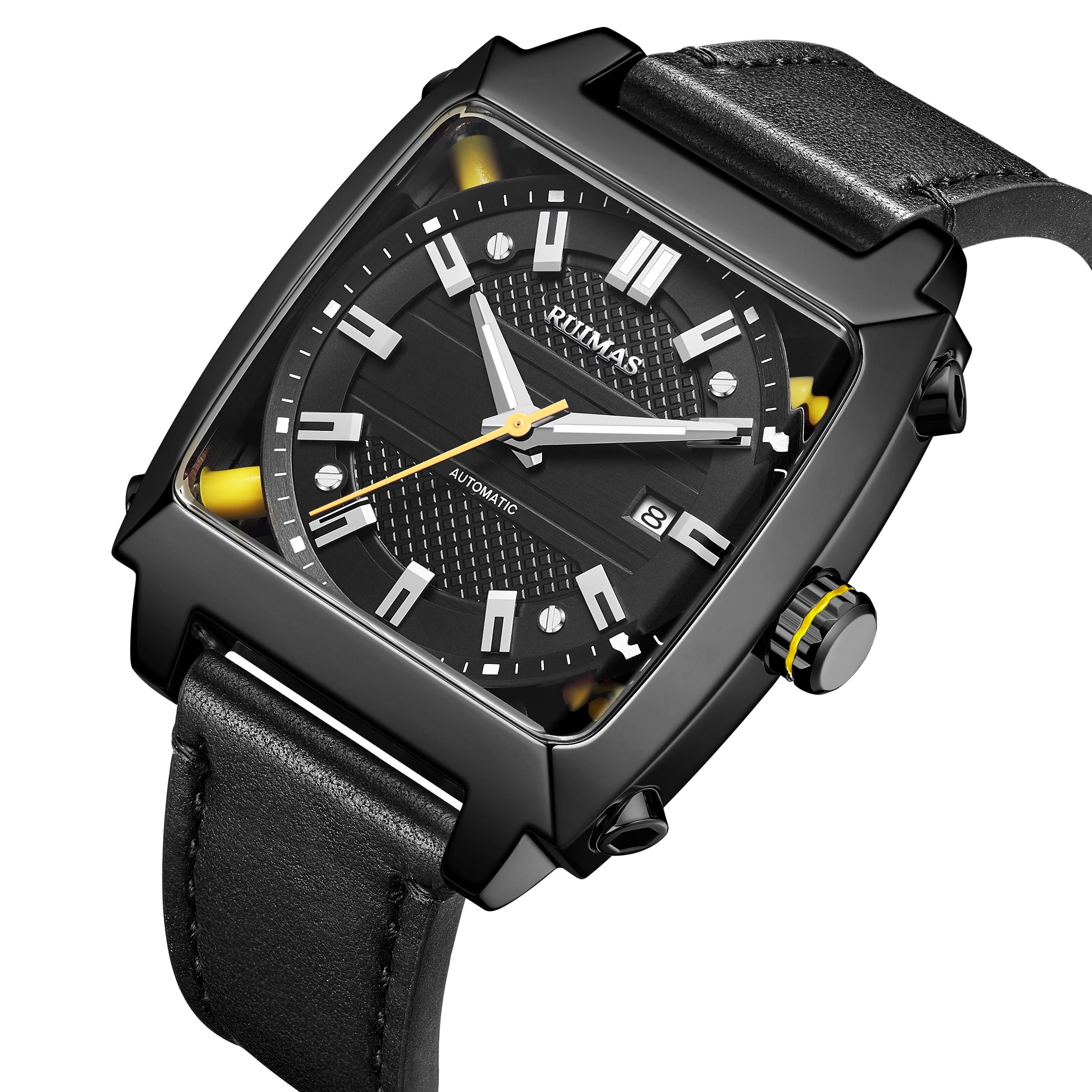 RUIMAS Men's Watches Luxury Automatic Mechanical Wrist Watches Calendar Sapphire Leather Chronograph for Man Reloj Hombre 6763