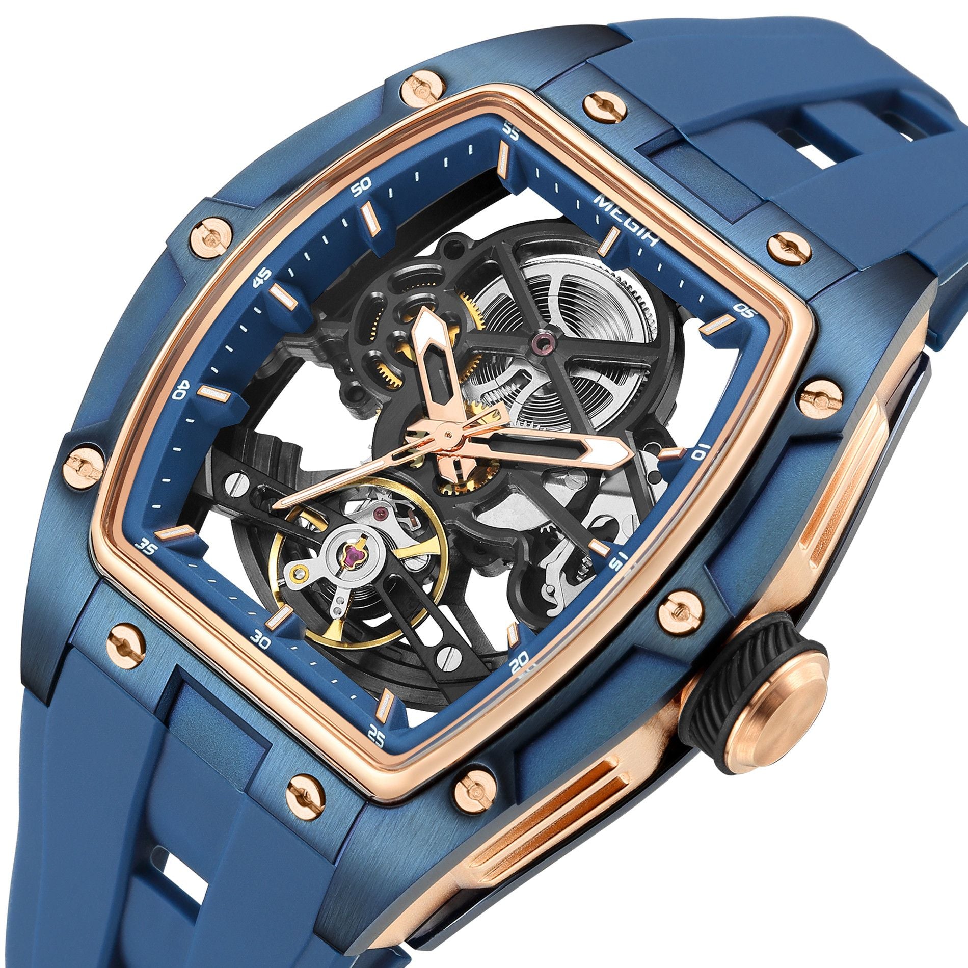 MEGIR Original Fashion Men Watches Automatic Mechanical Watch Steel Case Sport Skeleton Dial Wristwatch Waterproof Clock Reloj Hombre 2242