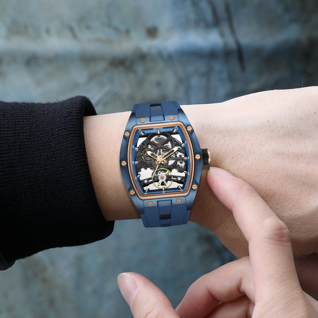 MEGIR Original Fashion Men Watches Automatic Mechanical Watch Steel Case Sport Skeleton Dial Wristwatch Waterproof Clock Reloj Hombre 2242