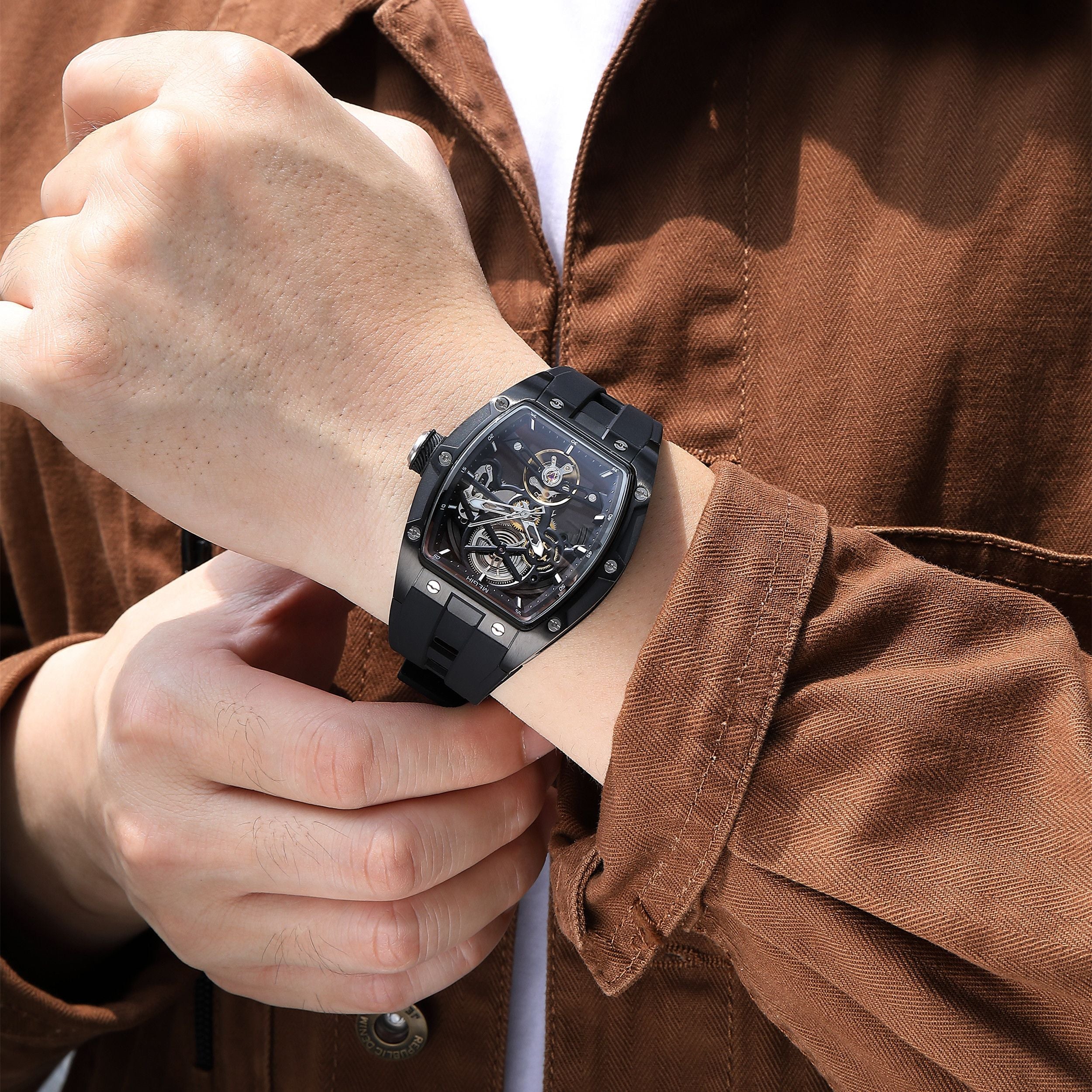 MEGIR Original Fashion Men Watches Automatic Mechanical Watch Steel Case Sport Skeleton Dial Wristwatch Waterproof Clock Reloj Hombre 2242