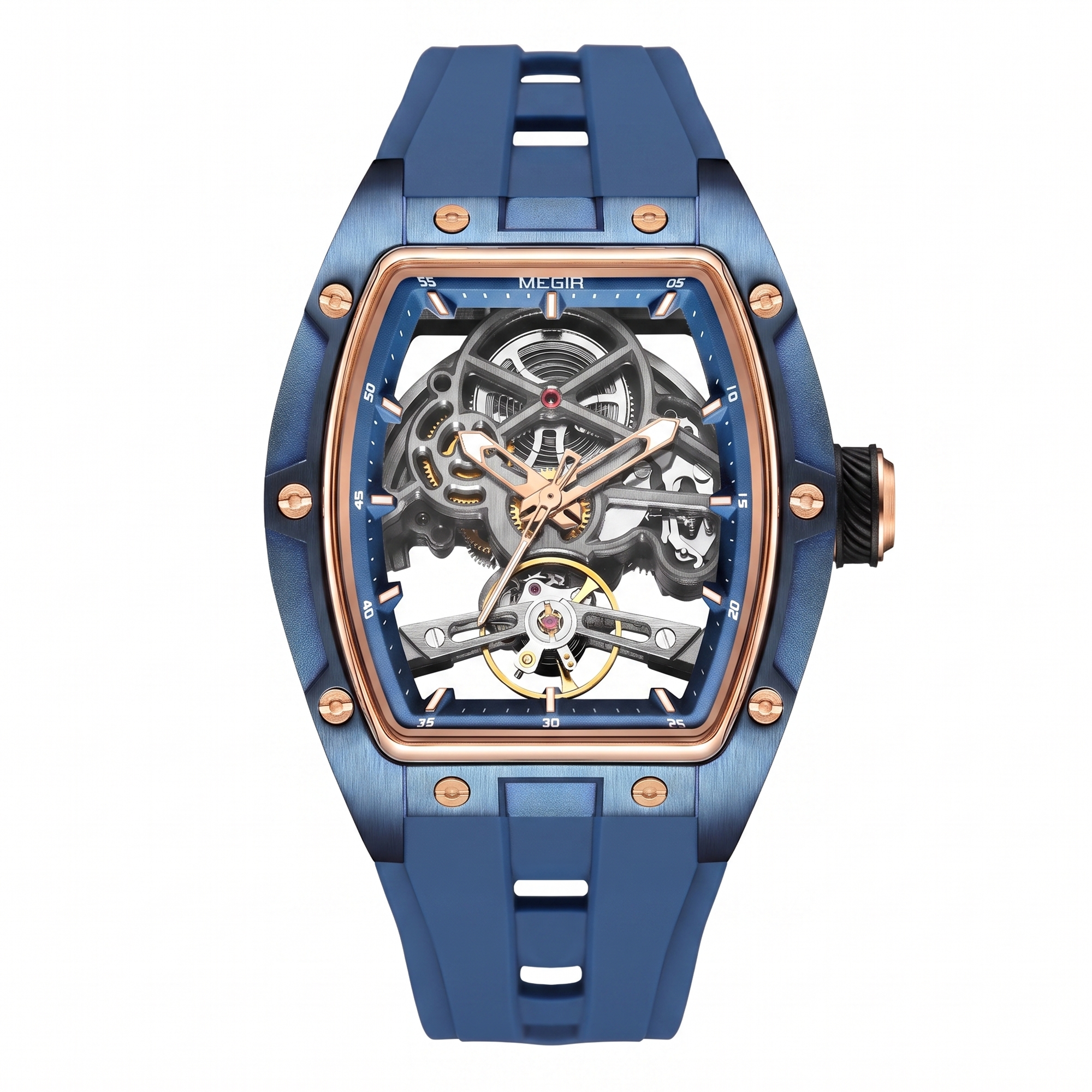 MEGIR Original Fashion Men Watches Automatic Mechanical Watch Steel Case Sport Skeleton Dial Wristwatch Waterproof Clock Reloj Hombre 2242