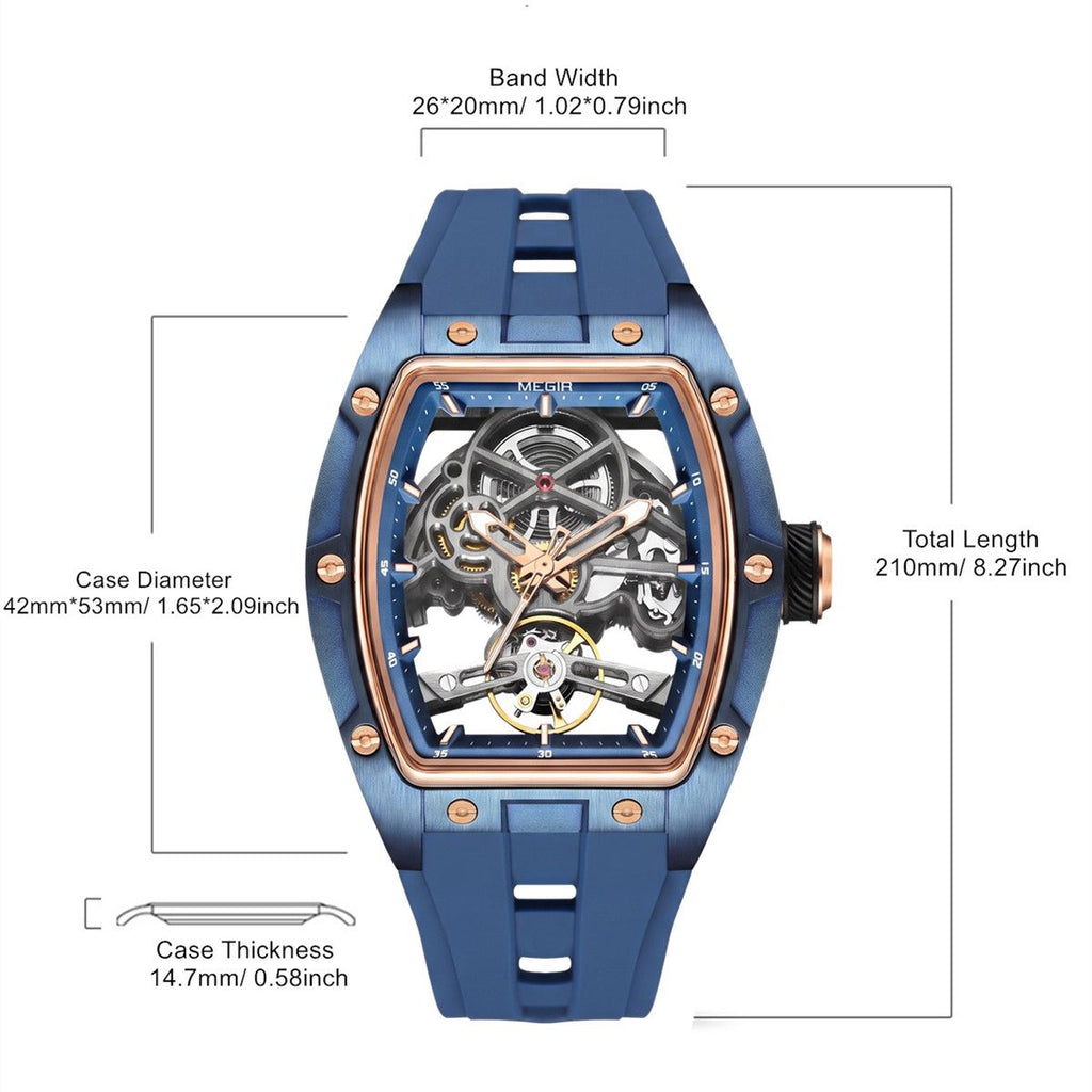 MEGIR Original Fashion Men Watches Automatic Mechanical Watch Steel Case Sport Skeleton Dial Wristwatch Waterproof Clock Reloj Hombre 2242