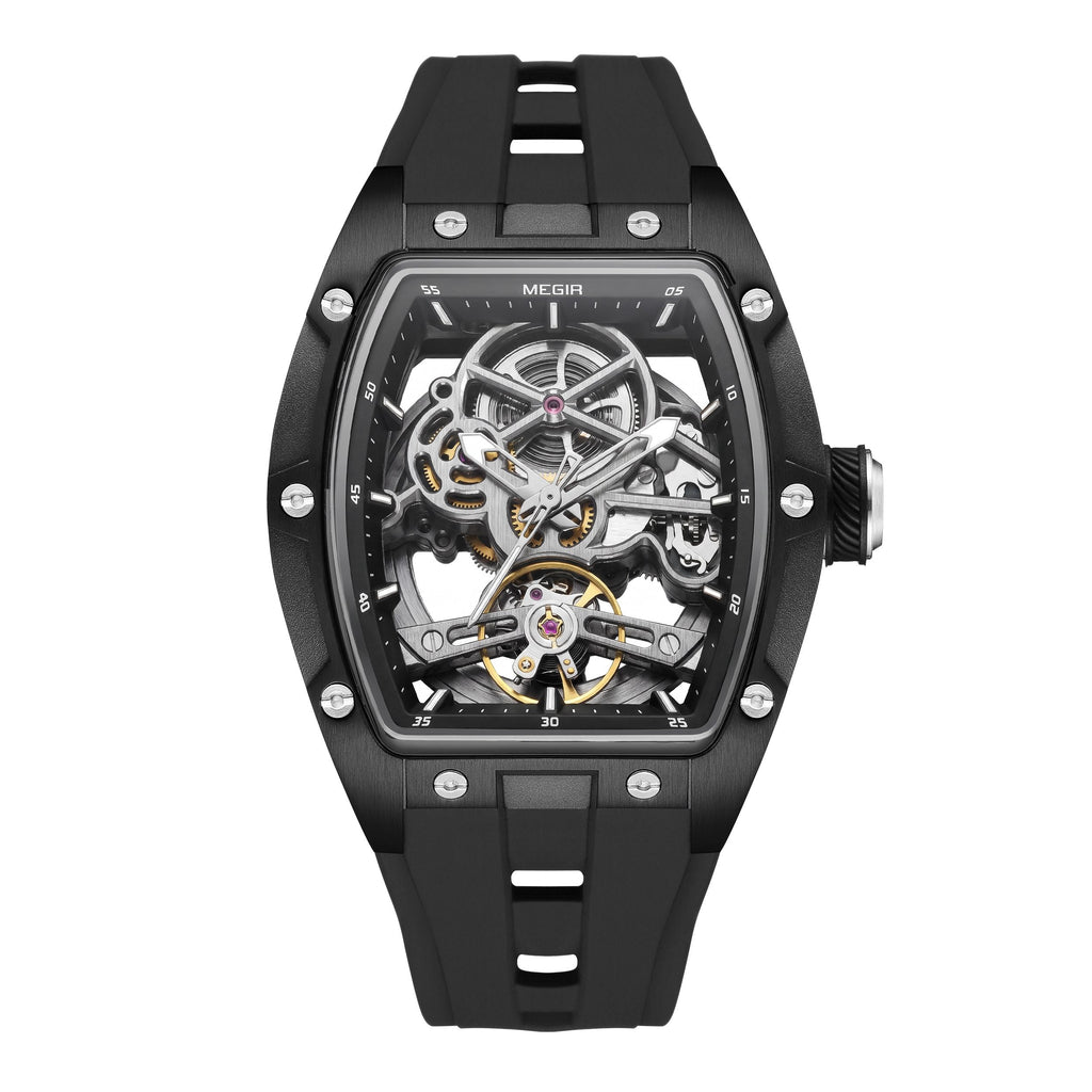 MEGIR Original Fashion Men Watches Automatic Mechanical Watch Steel Case Sport Skeleton Dial Wristwatch Waterproof Clock Reloj Hombre 2242