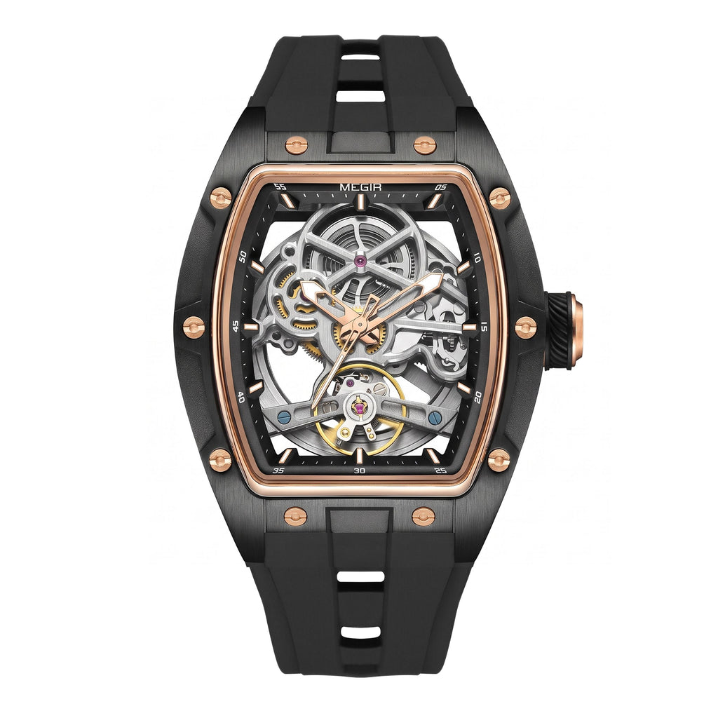 MEGIR Original Fashion Men Watches Automatic Mechanical Watch Steel Case Sport Skeleton Dial Wristwatch Waterproof Clock Reloj Hombre 2242