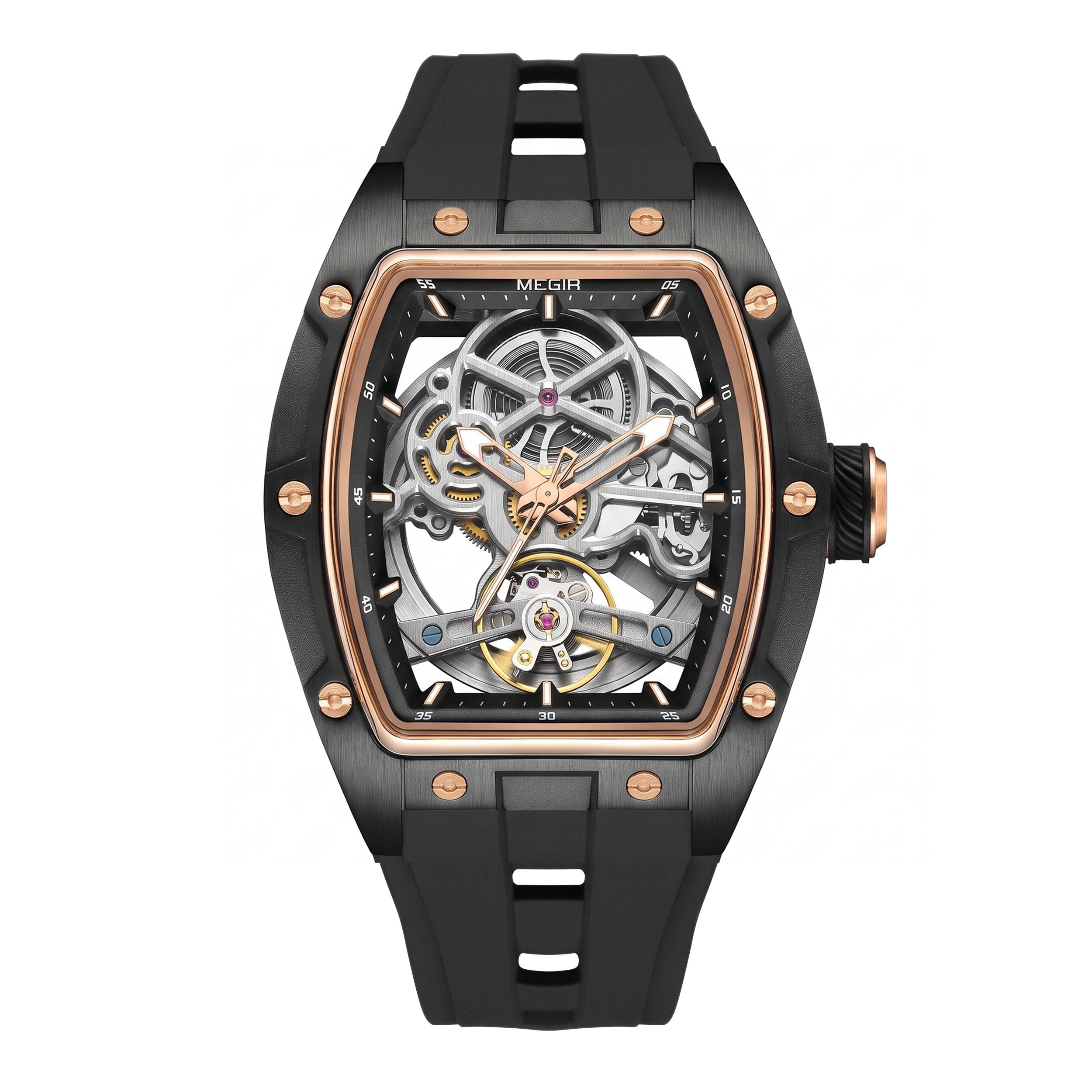 MEGIR Original Fashion Men Watches Automatic Mechanical Watch Steel Case Sport Skeleton Dial Wristwatch Waterproof Clock Reloj Hombre 2242