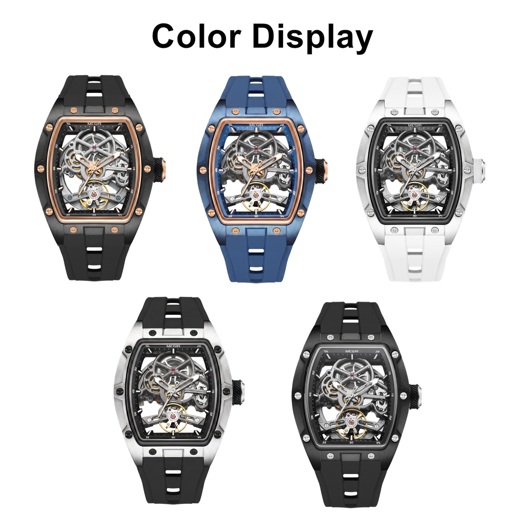 MEGIR Original Fashion Men Watches Automatic Mechanical Watch Steel Case Sport Skeleton Dial Wristwatch Waterproof Clock Reloj Hombre 2242