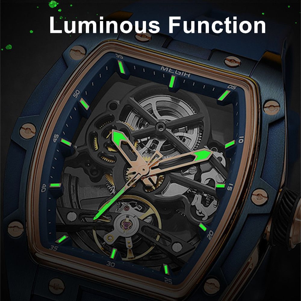 MEGIR Original Fashion Men Watches Automatic Mechanical Watch Steel Case Sport Skeleton Dial Wristwatch Waterproof Clock Reloj Hombre 2242