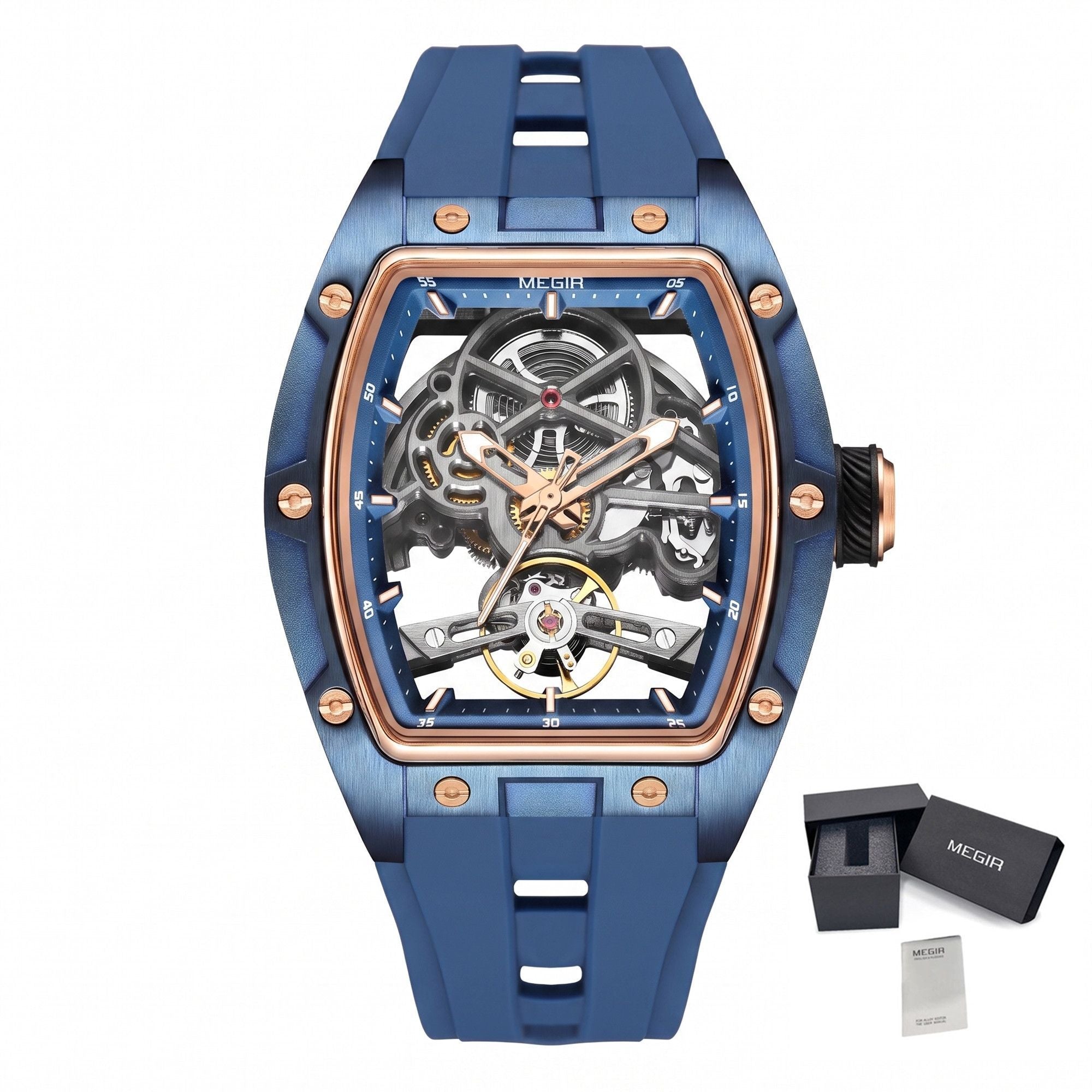 MEGIR Original Fashion Men Watches Automatic Mechanical Watch Steel Case Sport Skeleton Dial Wristwatch Waterproof Clock Reloj Hombre 2242