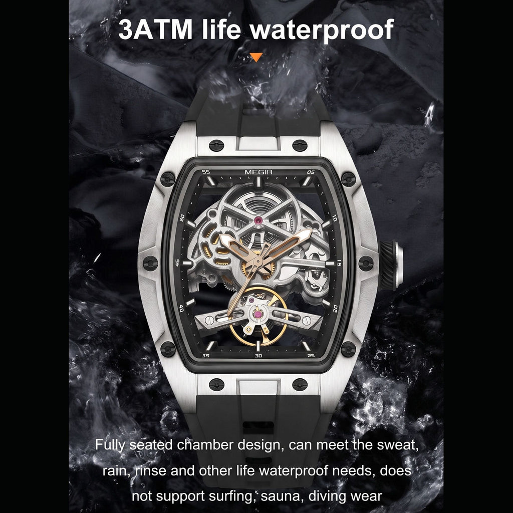 MEGIR Original Fashion Men Watches Automatic Mechanical Watch Steel Case Sport Skeleton Dial Wristwatch Waterproof Clock Reloj Hombre 2242