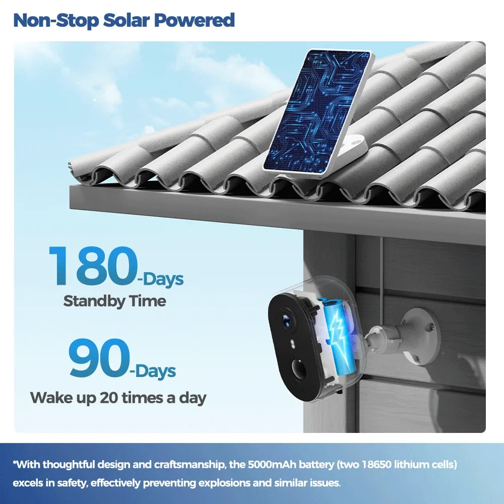 NNEOBA 2.5K Solar Security Camera – Wireless WiFi Outdoor Cam with AI Detection