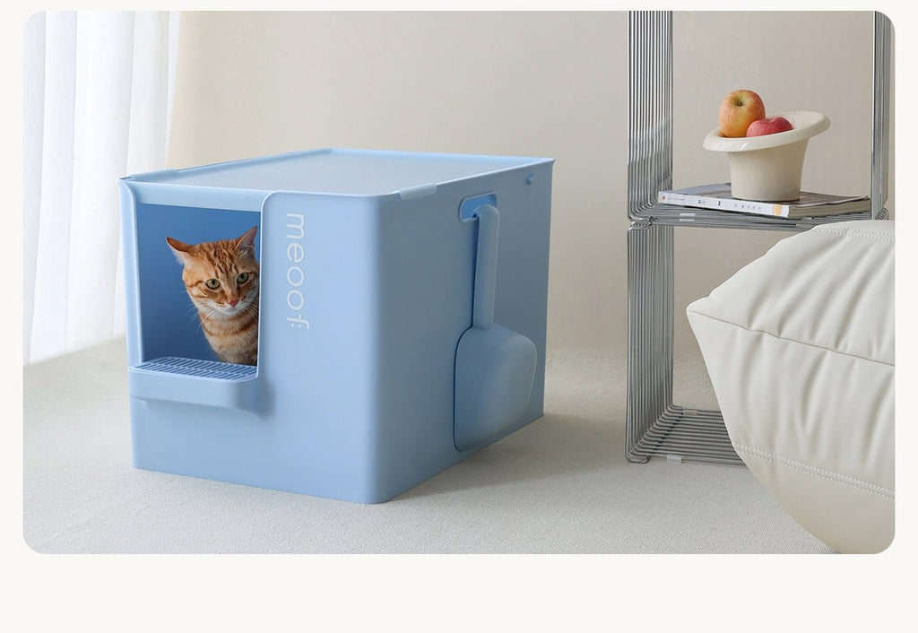 Extra Large Semi-Enclosed Cat Litter Box with Step & Scoop Set