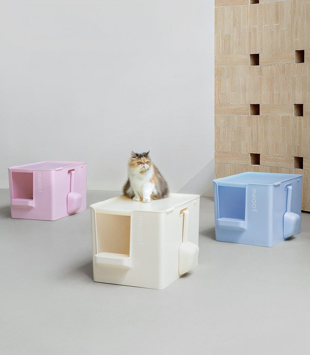 Extra Large Semi-Enclosed Cat Litter Box with Step & Scoop Set