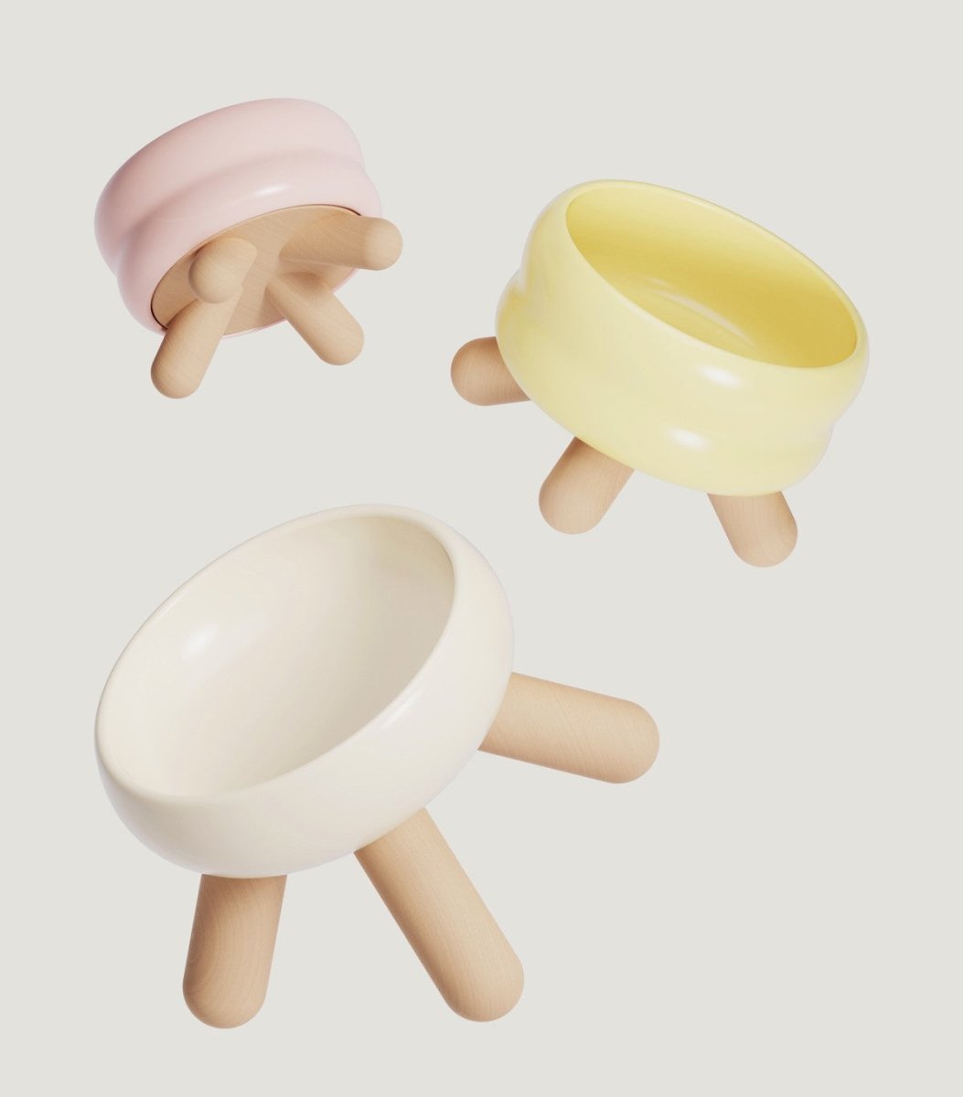 Gulu Elevated Ceramic Pet Food Bowl with Wooden Stand