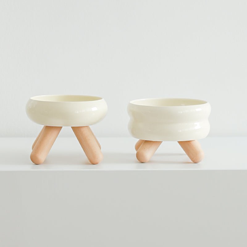 Gulu Elevated Ceramic Pet Food Bowl with Wooden Stand